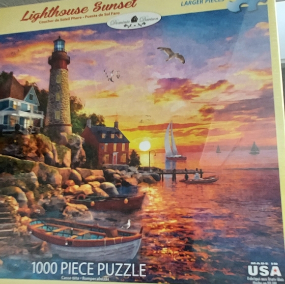 White Mountain 1000 Larger Piece Puzzle Lighthouse Sunset New Sealed USA Made - Picture 2 of 6